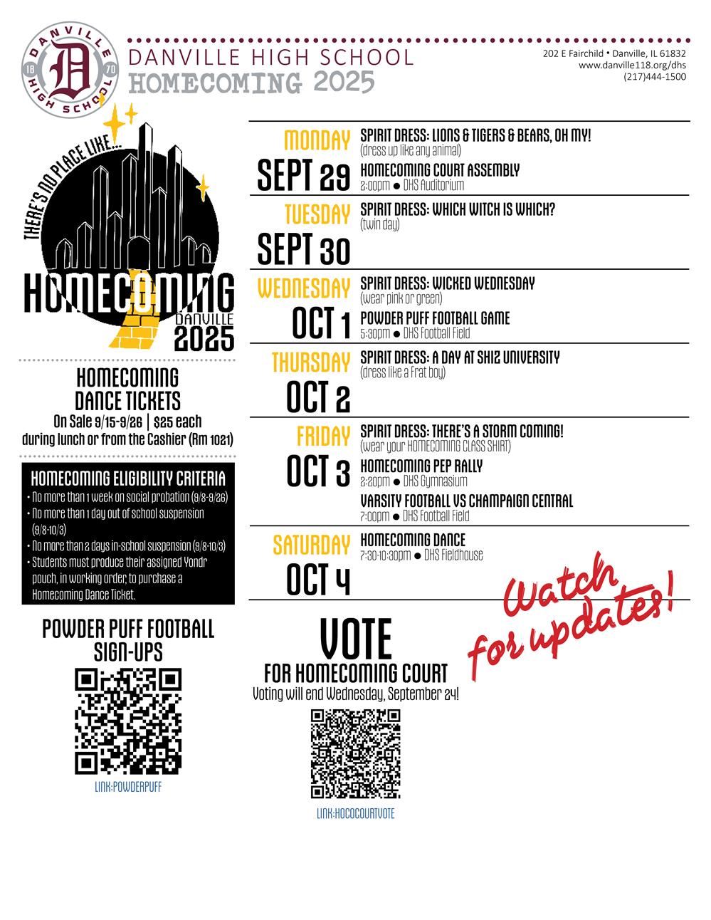  Homecoming 2025 Updates!